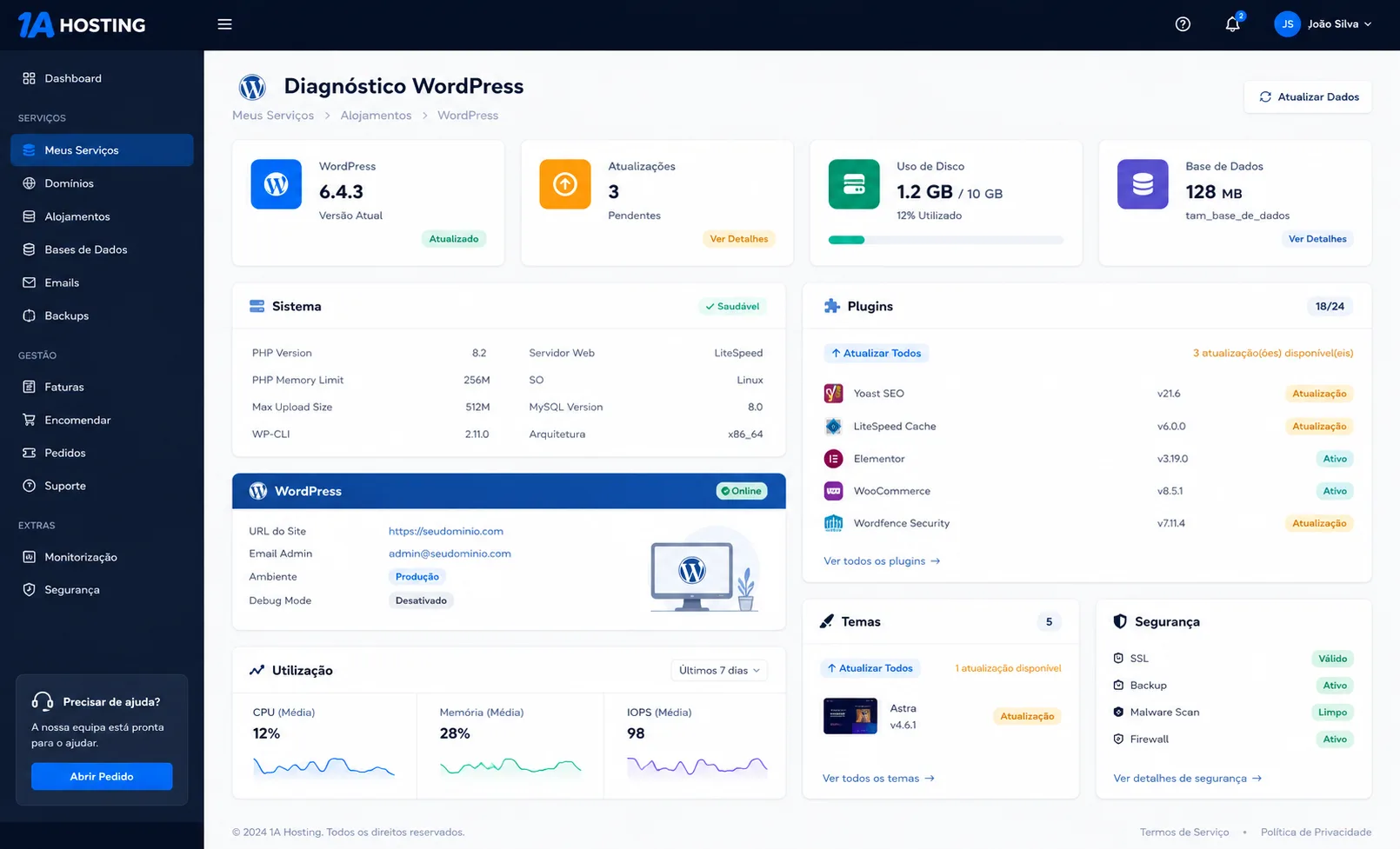 1ahosting customer portal dashboard